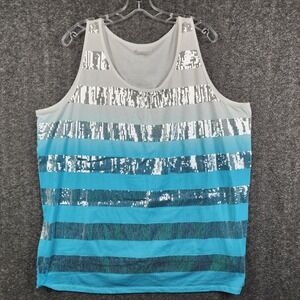 Lane Bryant Sequin Tank Top Women 22/24 Blue White Ombre Excellent Sleeveless